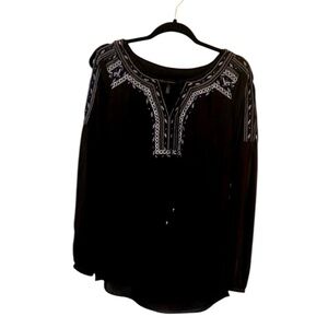 White House Black Market Black Blouse with Embroidery